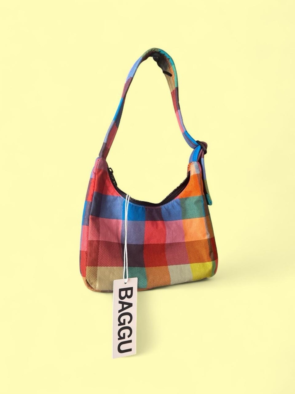 NWT BAGGU Madras small nylon shoulder bag